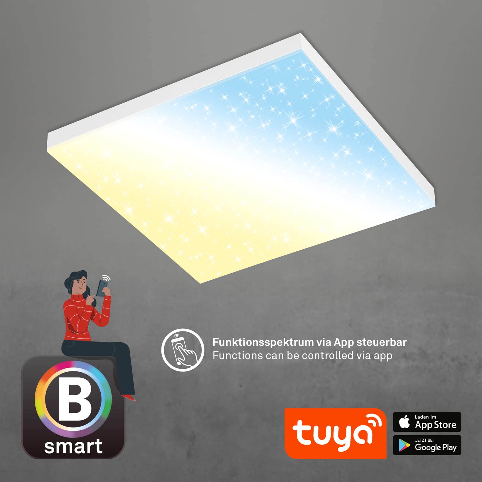 BRILONER - LED Deckenlampe flach Smart Home, funktioniert mit Alexa, Fernbedienung, Lampe, Deckenleuchte, Wohnzimmerlampe, LED Panel, Schlafzimmerlampe, Flurlampe, 45x45x6,9 cm, Weiß