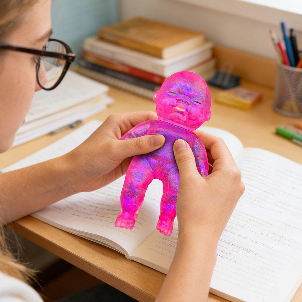 FDEFIRTFG Squeeze toys, Glitter Babies DollStress Toy, Soft Squeezable Fidget, Cute Sparkly Sensory Decompression Doll(Pink)