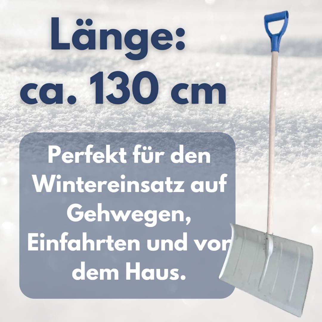 Schneeschaufel aus Metall, Schneeschieber mit Holzstiel & D-Griff, Schneeräumer ca. 130cm
