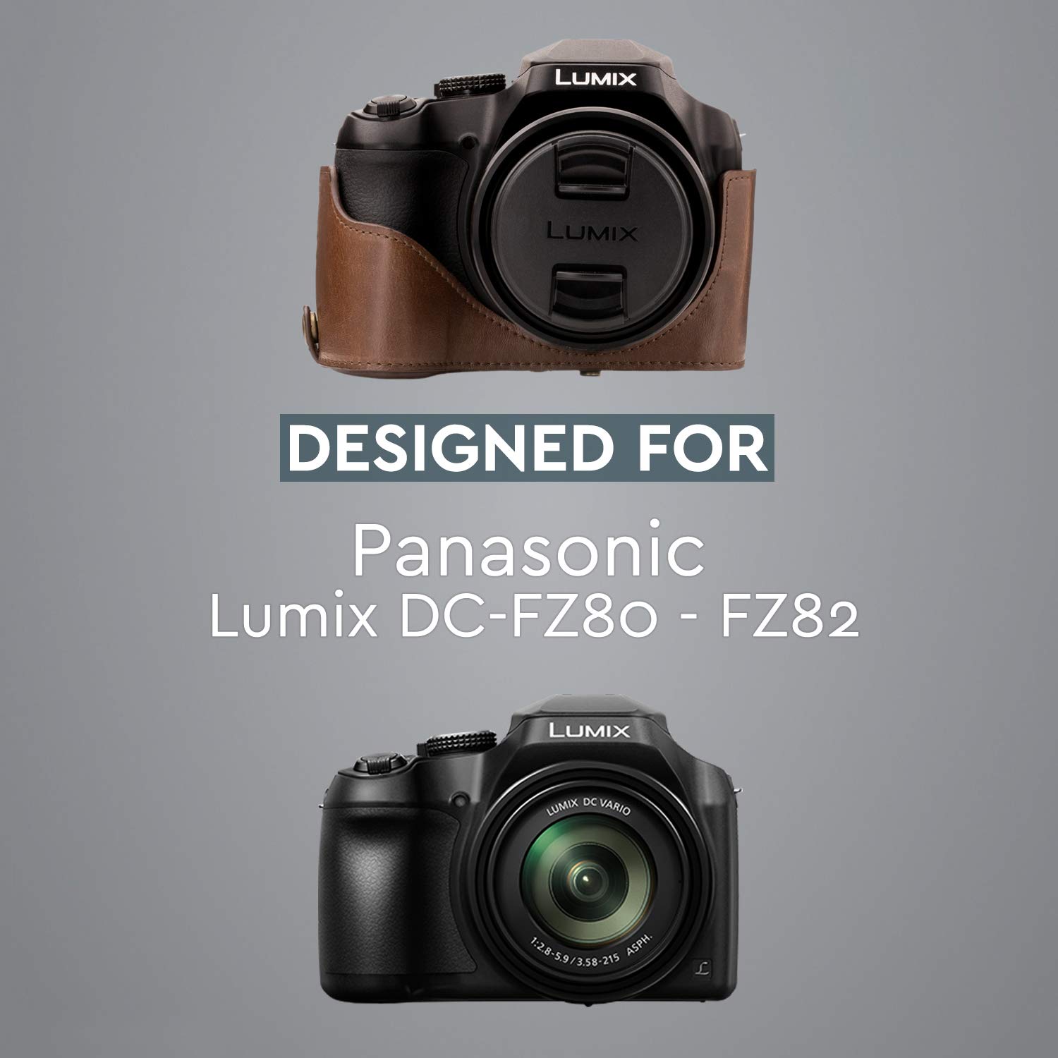 Megagear Panasonic Lumix Dc-Fz80, Fz82 Ever Ready Custodia In Finta Pelle Per Fotocamera Con Tracolla Marrone Scuro Mg1224