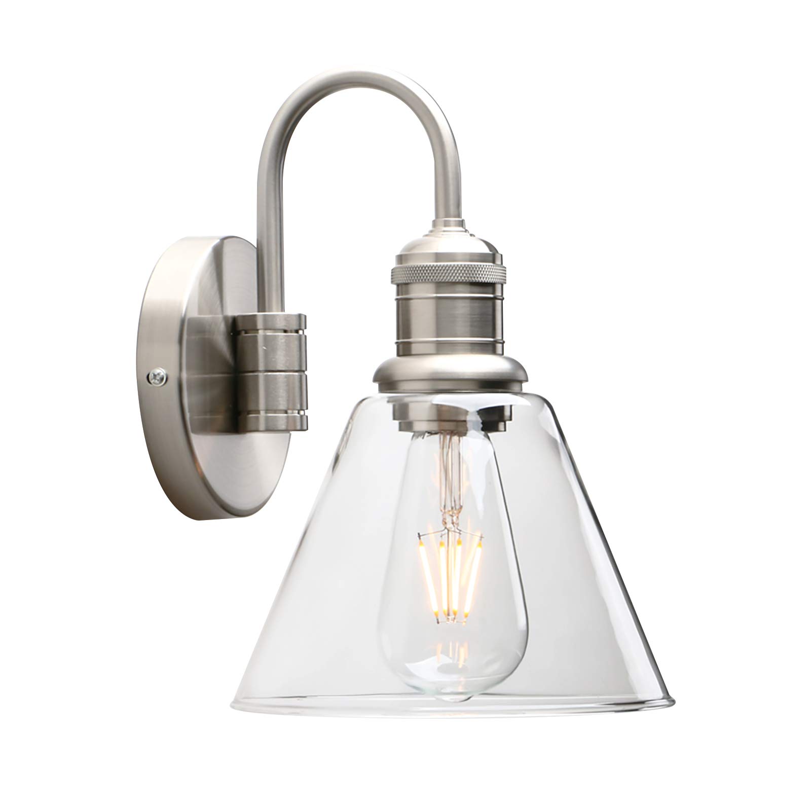 Yosoan Lighting Modern Vintage Industrial Glass Sconce Wall Light Fitting with 7.3” Clear Glass Lampshade, for Office Home Kitchen Living Room Bedroom Loft Bar (Brushed)