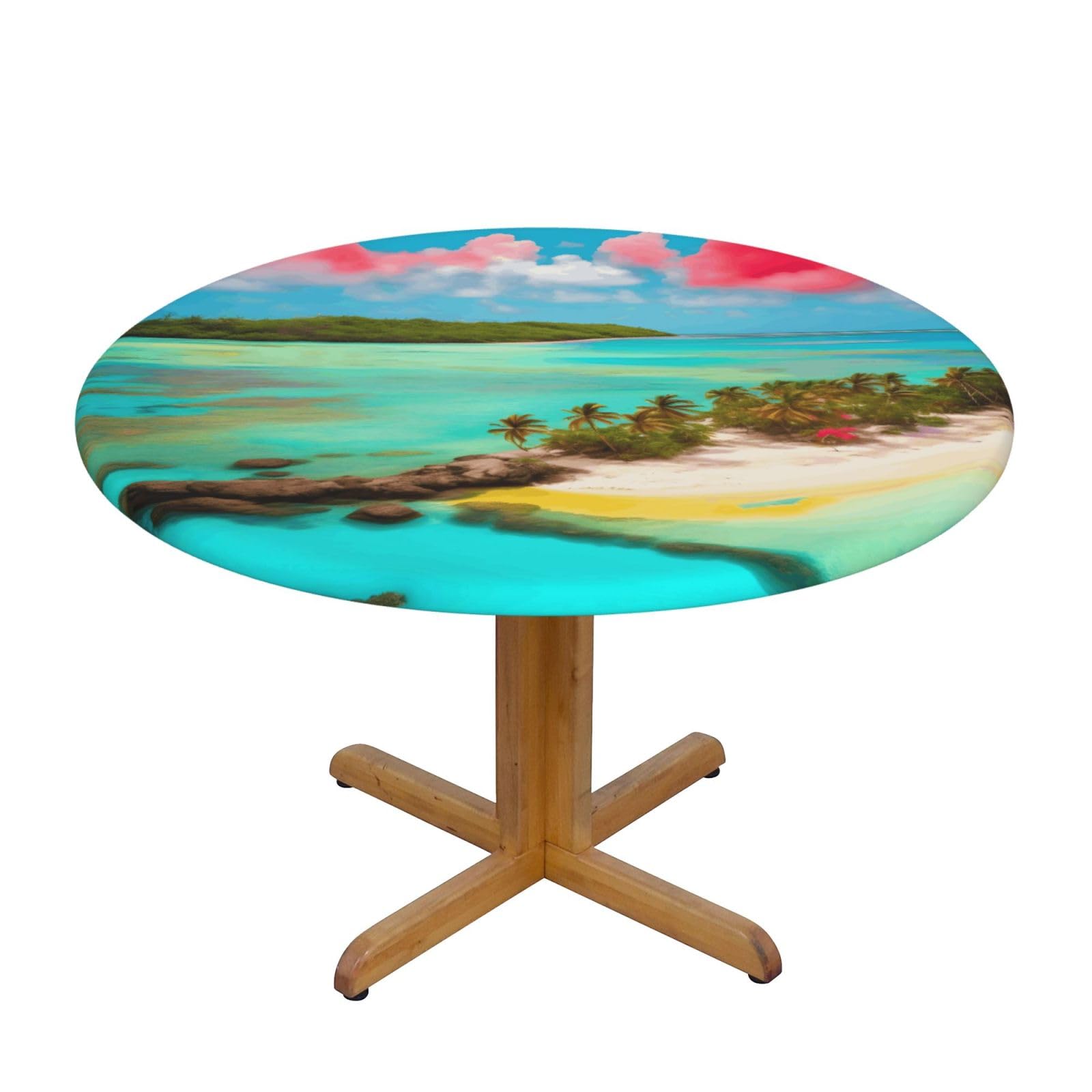 ZQYTGFDC Caribbean Scenery M Decorative Round Tablecloth Waterproof Anti Stain Oil Proof Size for 40 50 inch