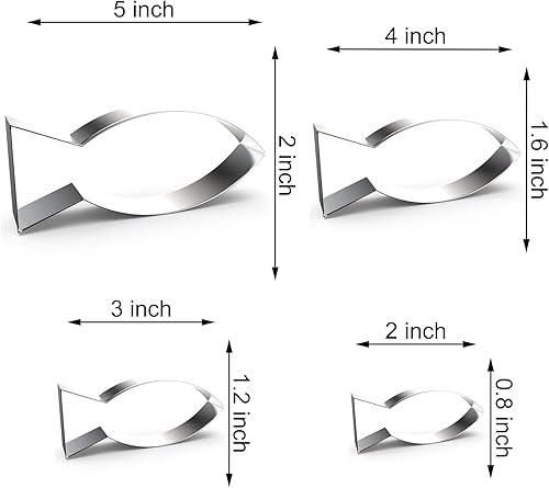 Miniatura 2 de Jesus - Juego de cortadores de galletas de pescado grande y pequeño, 5 pulgadas, 4 pulgadas, 3 pulgadas, 2 pulgadas, 4 piezas, acero inoxidable