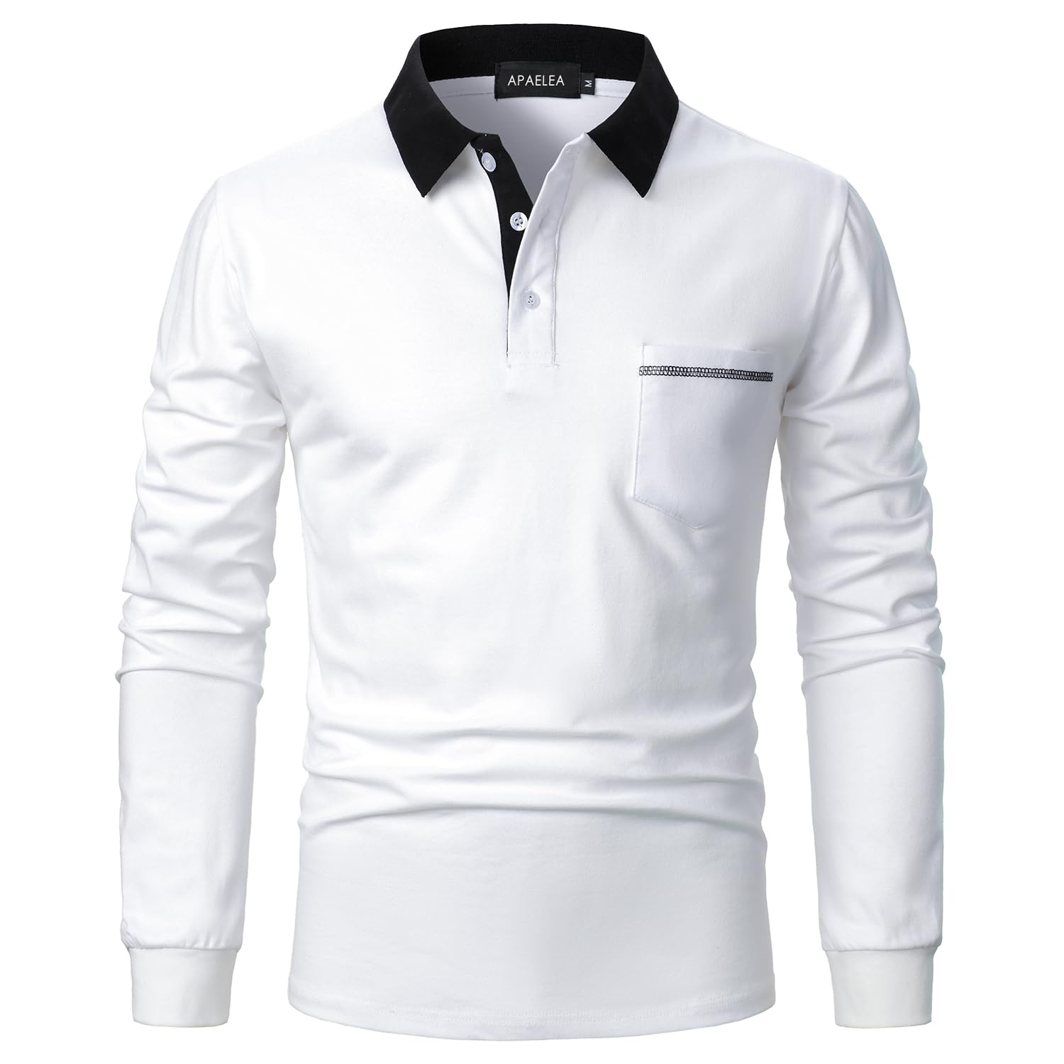 APAELEA Poloshirt Herren Langarm Baumwolle Golf T-Shirt Casual Tops,Weiß2,S