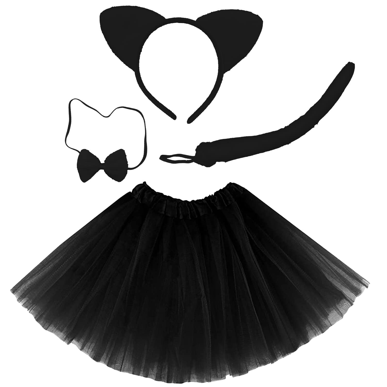 Conjunto de Disfraz para Carnaval Halloween y Fiesta Cosplay de Animales, Diadema de Orejas Pajaritas Cola con Estampado de Animales y Tutu Falda para Chicas y Mujeres, 4pcs