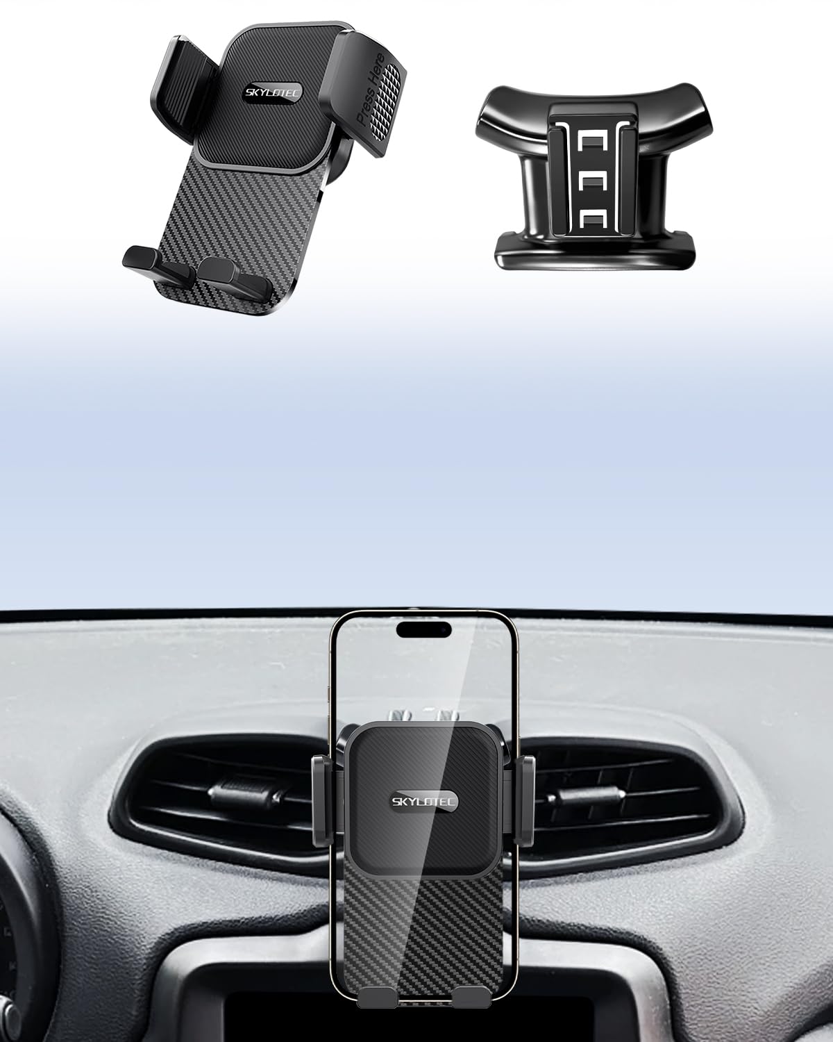 SKYLOTEC Supporto per telefono da auto per Jeep Renegade 2015-2023 Accessori | Renegade - Supporto per cellulare da cruscotto, supporto per auto, rotazione a 360°, senza blocco della bocchetta dell'aria