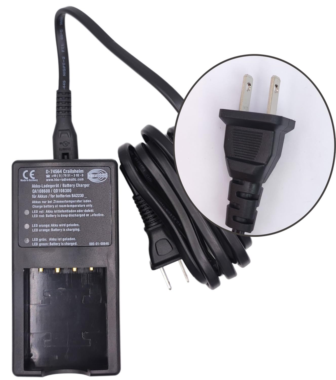 D-74564 ładowarka 120 V do akumulatora 3,6 V 2100 mAh BA223030 BA223000 HBC do pilota zdalnego sterowania HBC, AC 100 V ~ 240 V QA108600