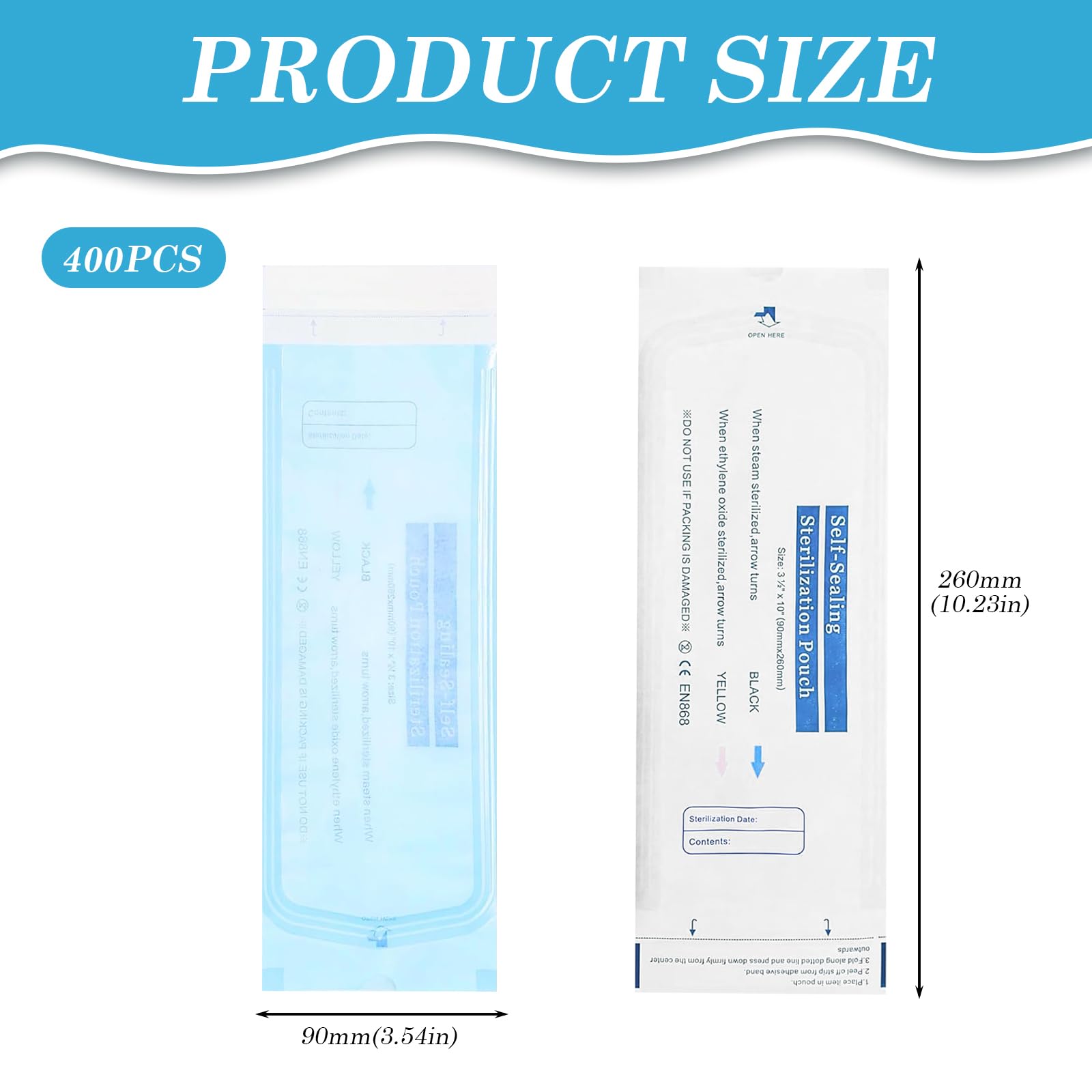 400 sacchetti per sterilizzazione autosigillanti: 90 mm x 260 mm, sacchetti per sterilizzazione monouso, sacchetti per sterilizzazione, sacchetti per sterilizzazione, sacchetti per