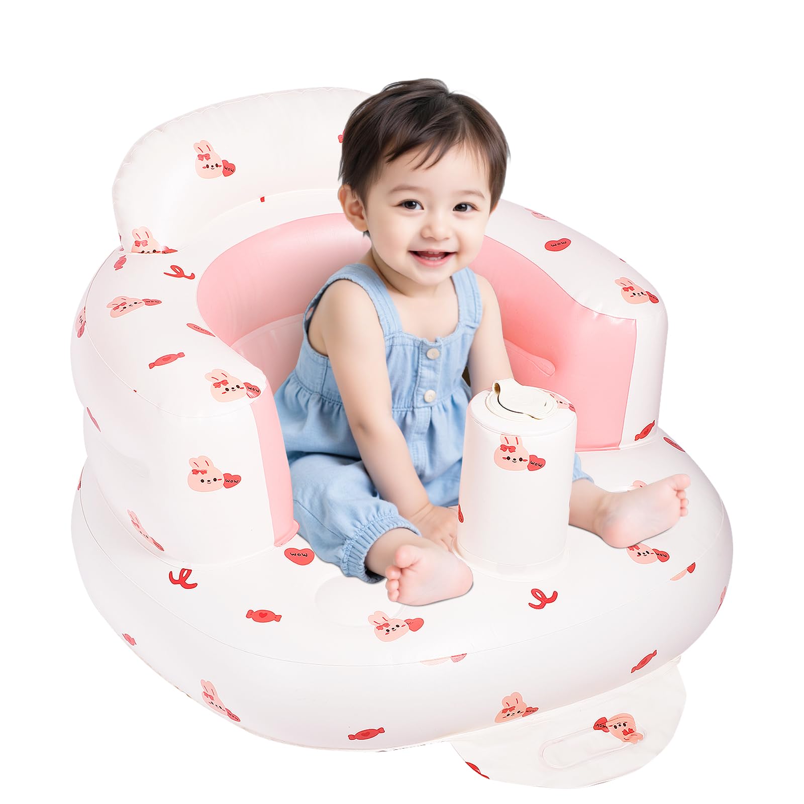 Silla de camping inflable Momsnug para bebés de 3 a 36 meses, con bomba incorporada, diseño de conejito rosa