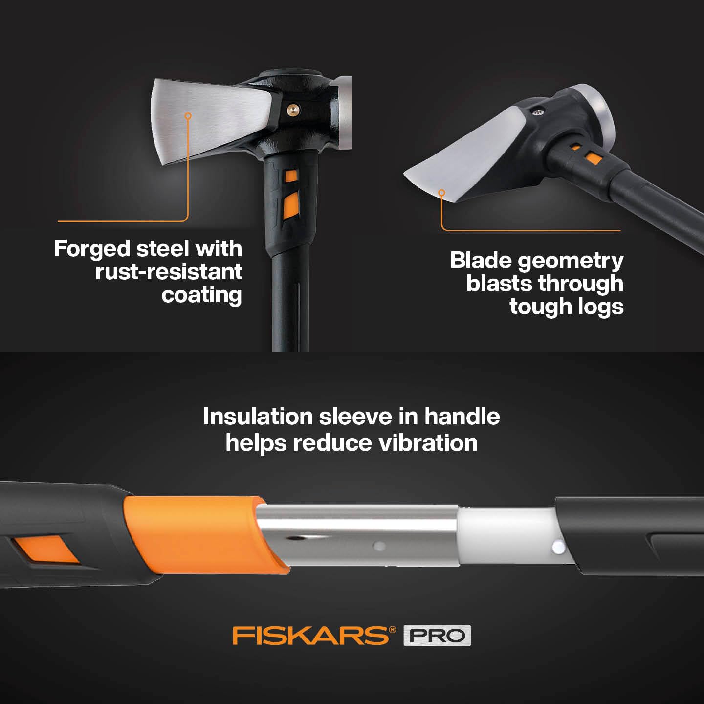 Fiskars Hacha IsoCore XXL, Para partir troncos y clavar cuñas, 92 cm, 5,22 kg, Negro/Naranja, 1020220