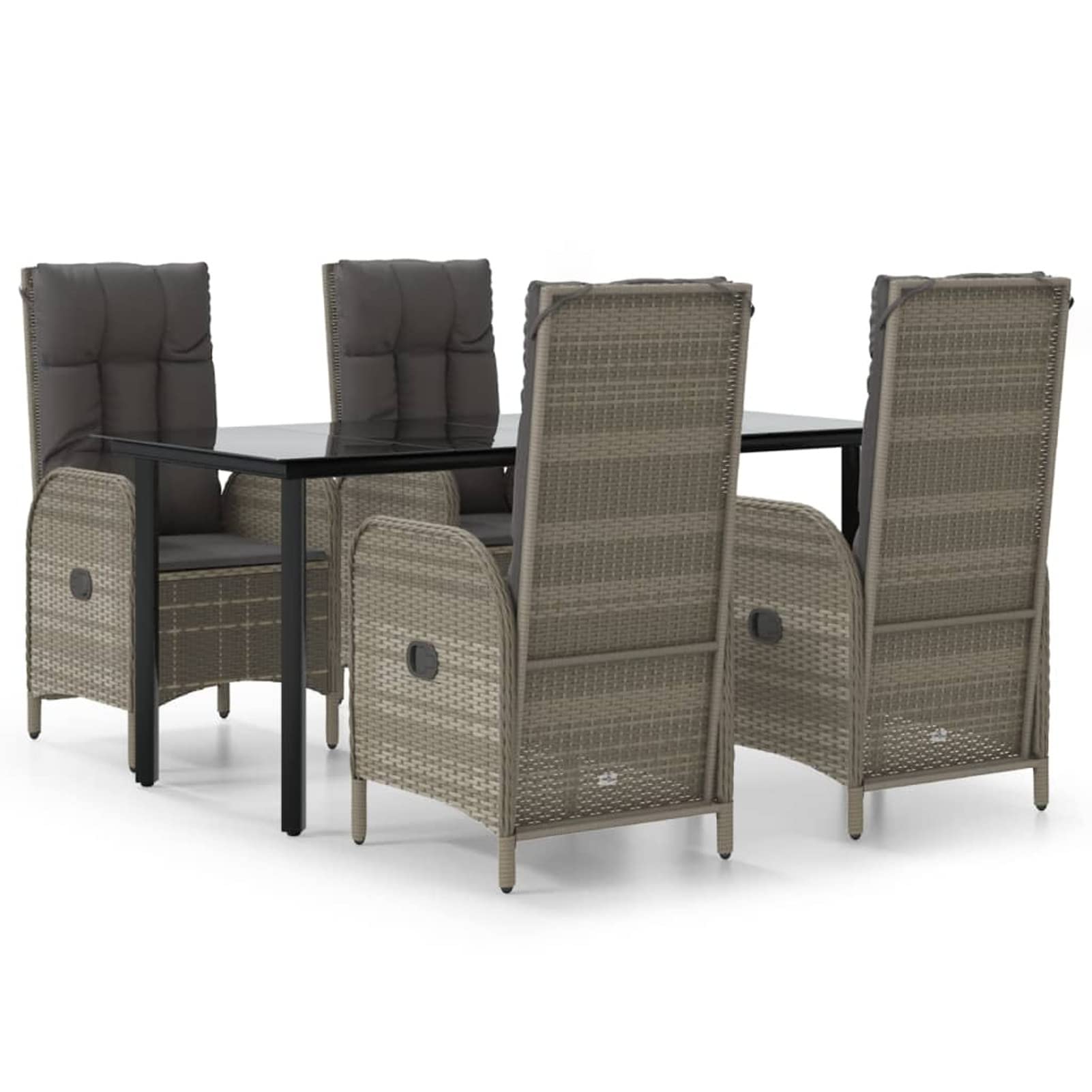 3185201 Set da Pranzo Giardino 5pz Nero e Grigio con Cuscini Polyrattan Testata in Legno,Testata Letto Matrimoniale Muebles Dormitorio Spalliera Letto Testiere per Letto Matrimoniale