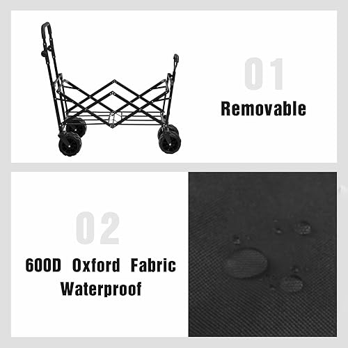 Miniatura 8 de ALIMORDEN Carro de jardín plegable con dosel, carrito de herramientas plegable resistente al aire libre con toldo extraíble y ruedas grandes, color