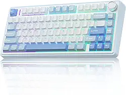 AULA F75 - Teclado mecânico de 75%, junta de teclado personalizada intercambiável a quente, interruptor de madeira cinza pré-lubrificado RGB retroiluminado teclado para jogos, teclado mecânico de 2,4