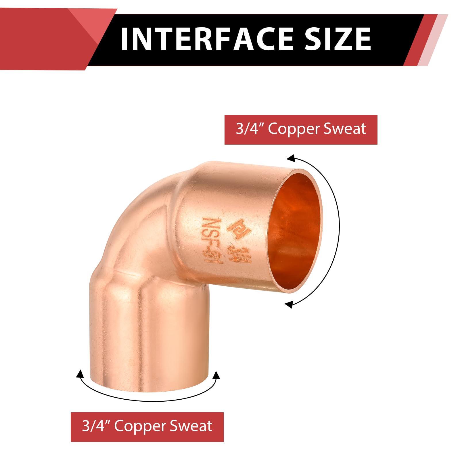 EFIELD - Codo de cobre de radio corto de 90 grados de 90 grados, accesorios de fontanería de cobre LF con conexión de soldadura de sudor, paquete profesional (paquete de 25)