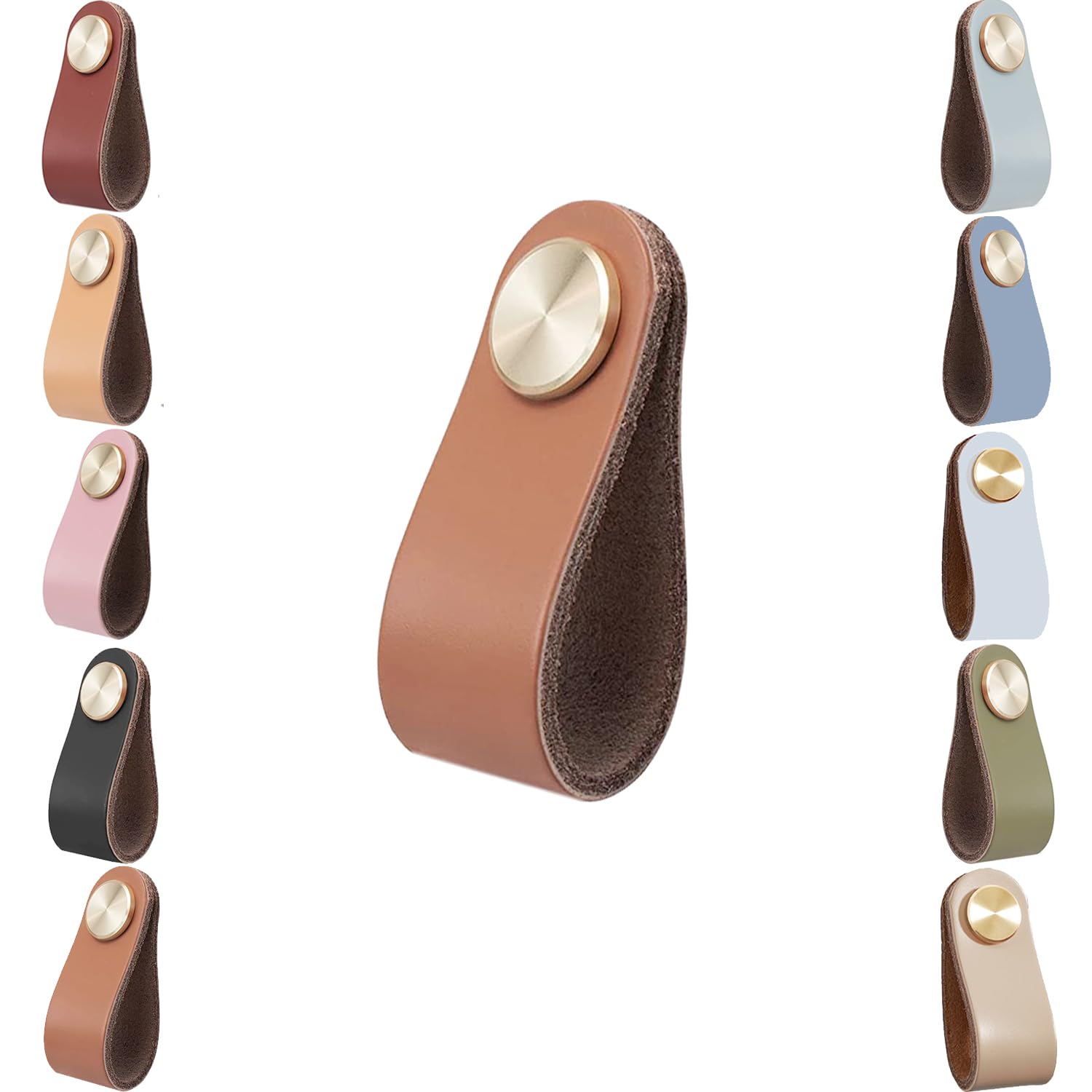 Leather Cabinet Knobs, 4pcs Drawer Door Pulls, Anti-Collision Vintage Furniture Door Knobs for Kitchen Dresser