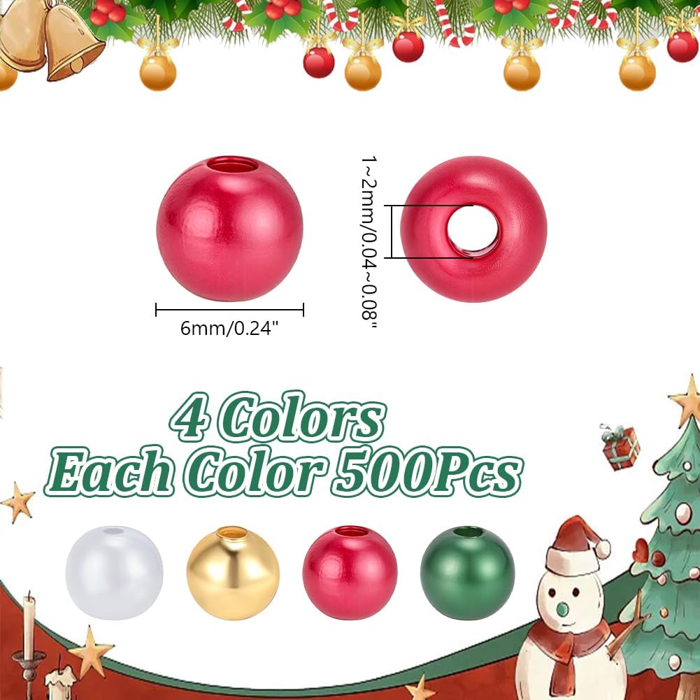 arricraft 2000 Pcs Christmas Pearl Beads, 6mm Acrylic Round Imitation Pearl Bead Red Green Gold White Loose Spacer Small Beads for Jewelry Making DIY Craft Earrings - Image 2