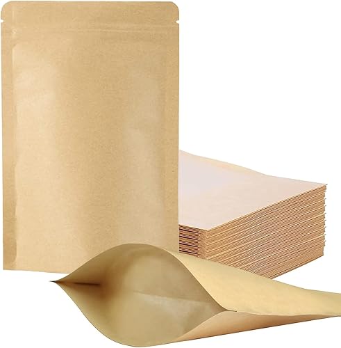 (Precio50 piezas) Muka 50 PCS Kraft Bolsa de almacenamiento de alimentos Bolsa de aluminio forrado con cierre de cremallera reutilizable bolsas de (Precio50 piezas) Muka 50 PCS Kraft Bolsa de almacenamiento de alimentos Bolsa de aluminio forrado con cierre de cremallera reutilizable bolsas de