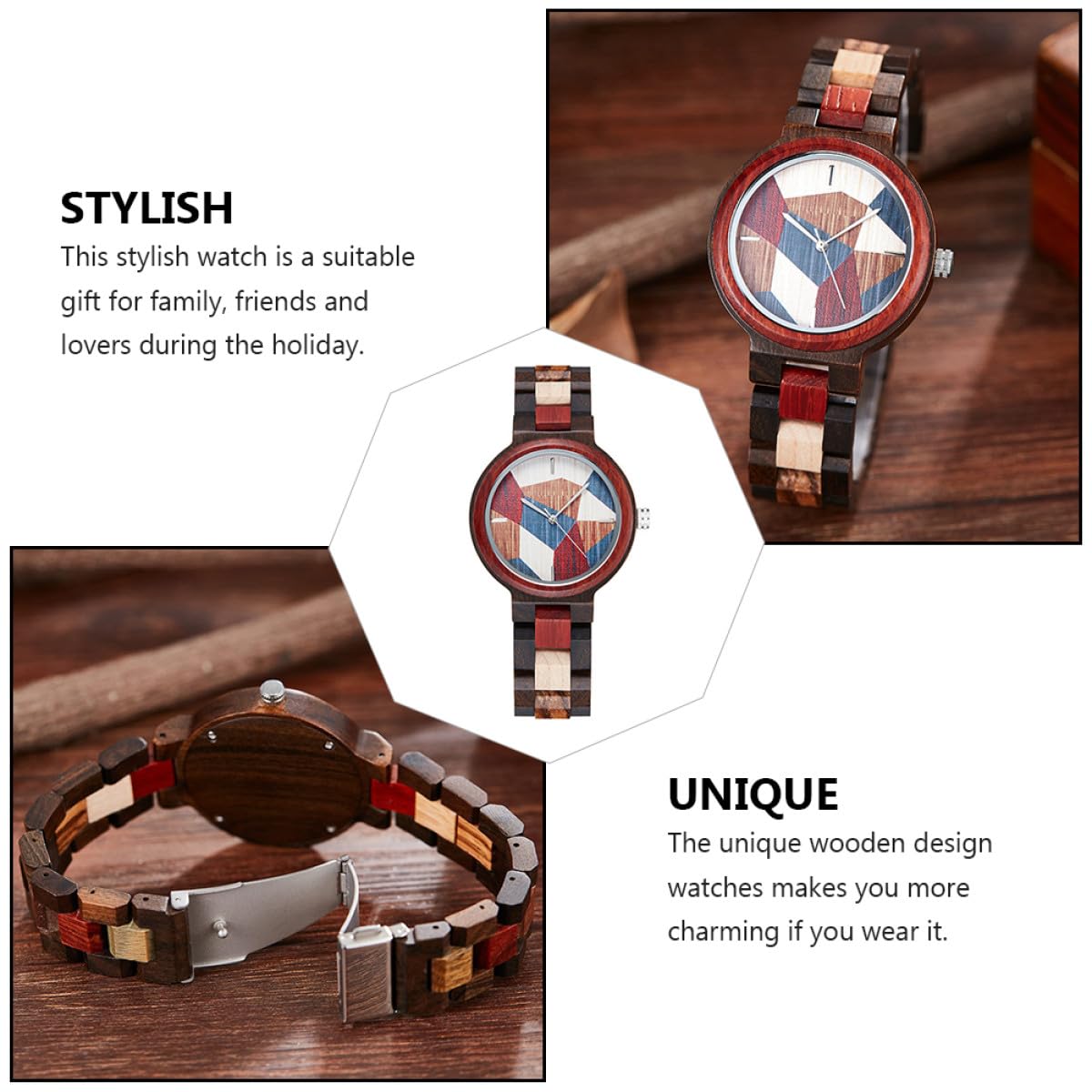 Healvian Orologio al Quarzo in Legno Unisex Design a Contrasto di Colori, Leggero e Preciso, per Ogni Occasione e Stile alla Moda