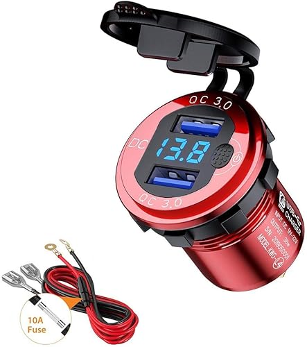 Enchufe de cargador rápido USB 3.0, enchufe de cargador USB dual de 12 V24 V con interruptor de encendidoapagado y voltímetro digital LED