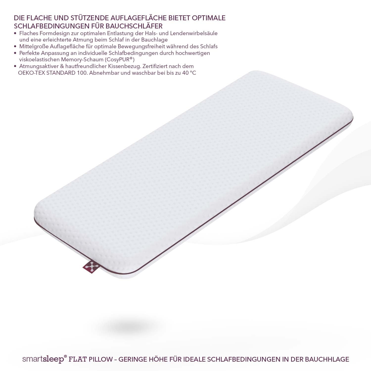 smartsleep Almohada cervical plana – Almohada ergonómica extraplana para dormir boca abajo, almohada plana para el dolor de cuello de espuma viscoelástica