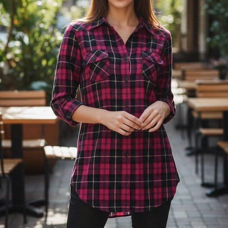 Image of Match Women's Long Sleeve Plaid Flannel Shirt #2021