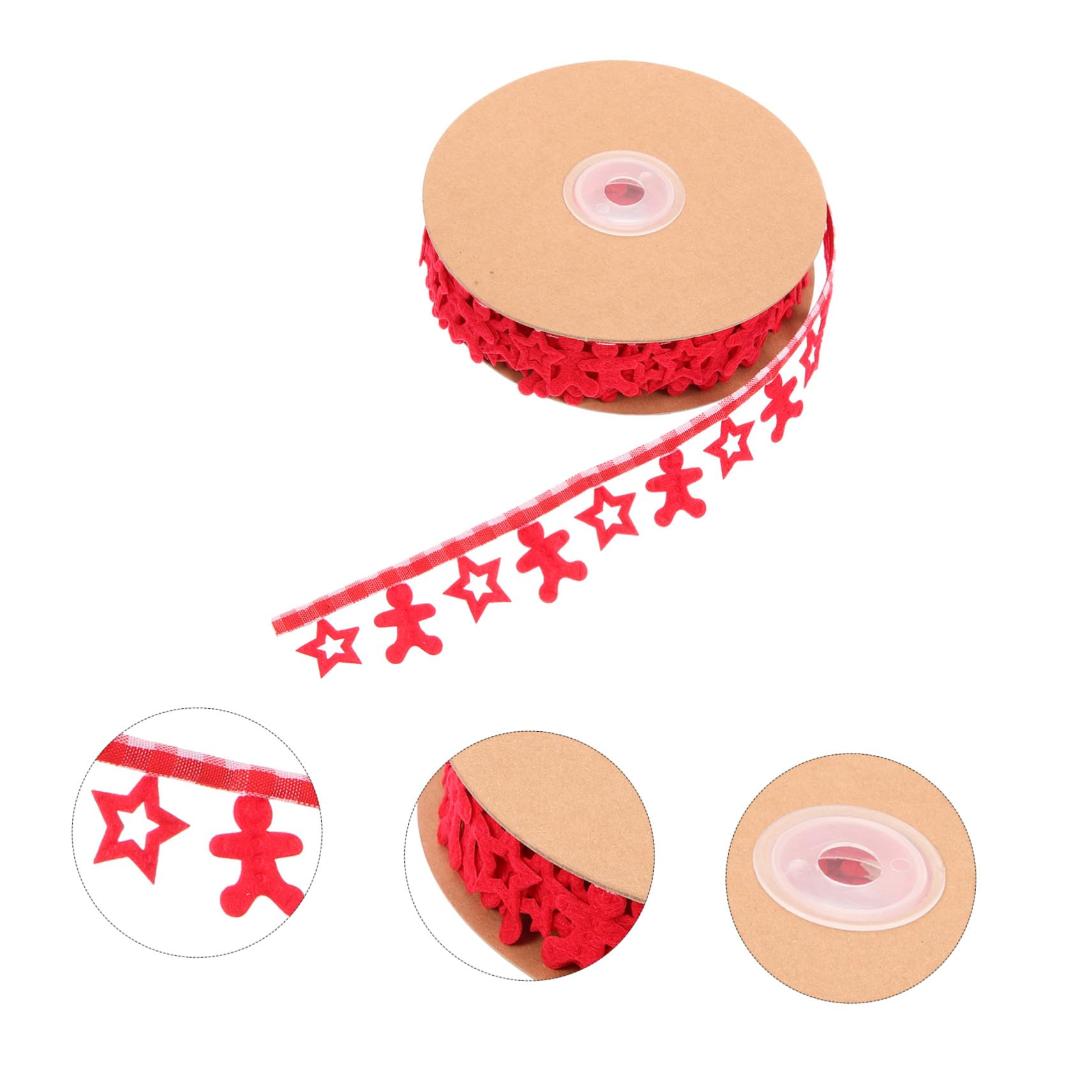 5 Rollen Weihnachtliches Geschenkband Rot mit Prägung Stern Lebkuchen Deko Schleifenband für Geschenke DIY Weihnachtsbaum Dekoration Langlebiges nicht Verblassendes Bastelband