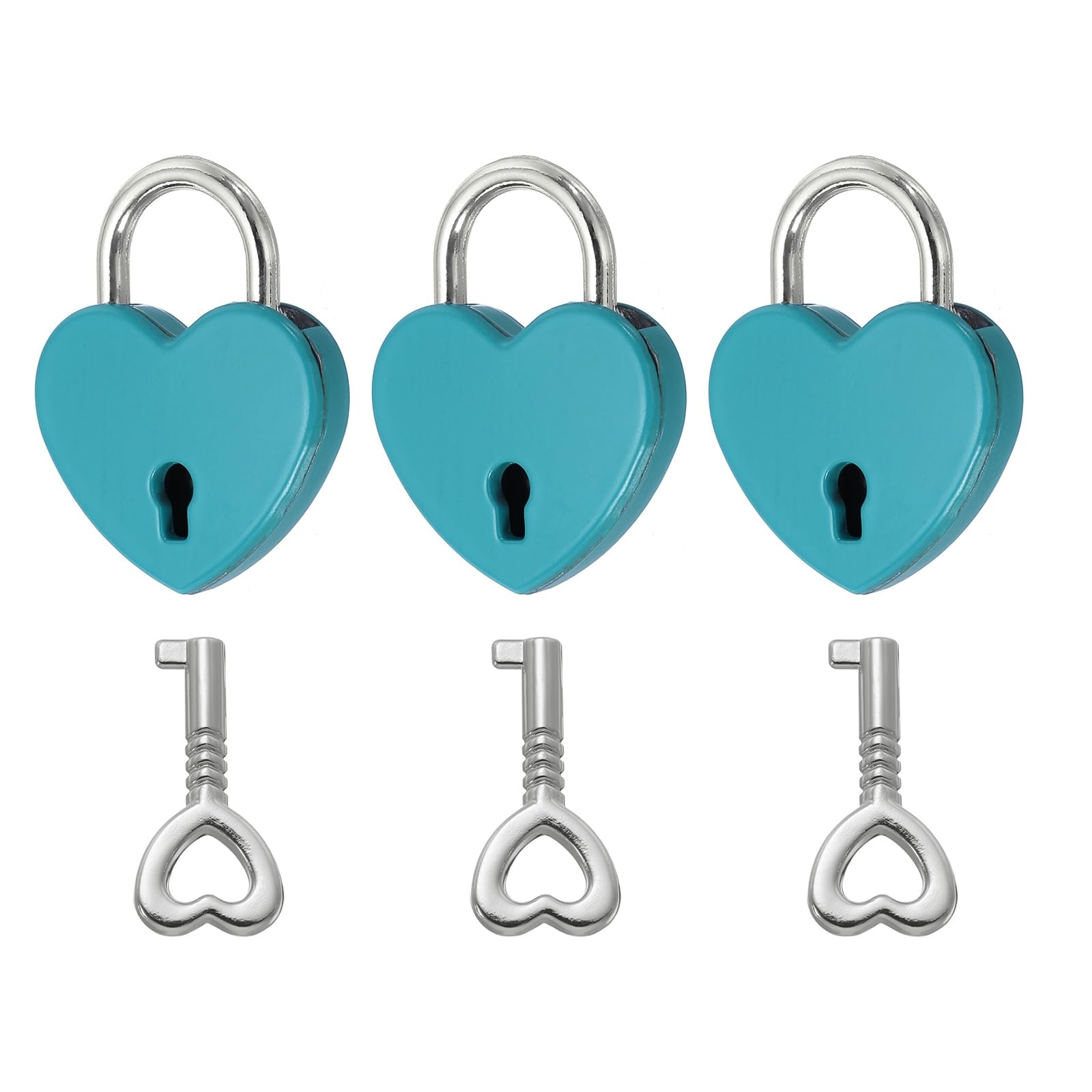 PATIKIL Mini Heart Lock with Key, (25 x 30 mm, Blue) (3 Pcs), Heart Shaped Padlock Metal Love Locks, Suit for - Lover Bridge/Anniversary/Diary Book/Handbag/Jewelry Box