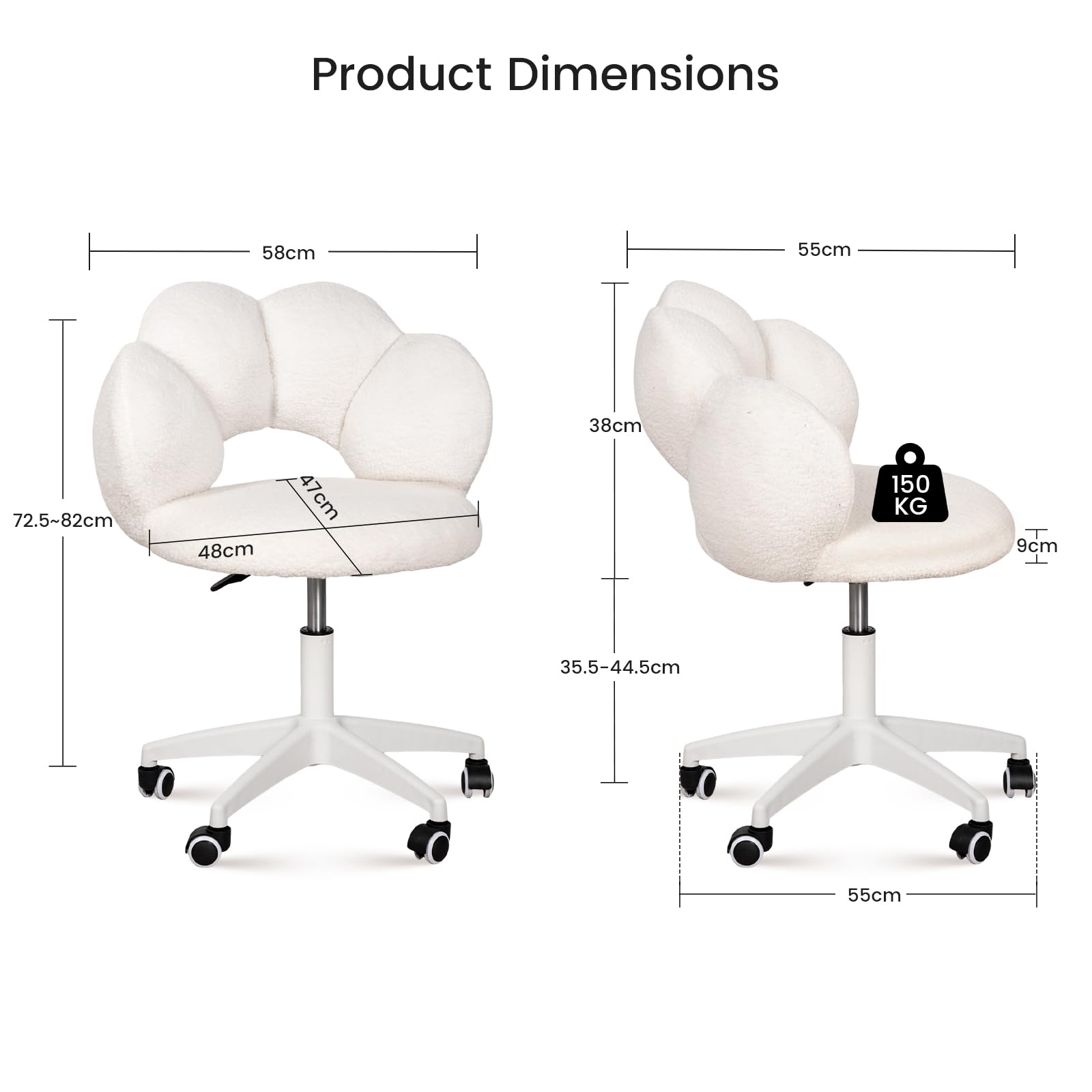 EGGREE Chaise Teddy Pivotante, Coussin Épais 9 cm, Crème Blanc