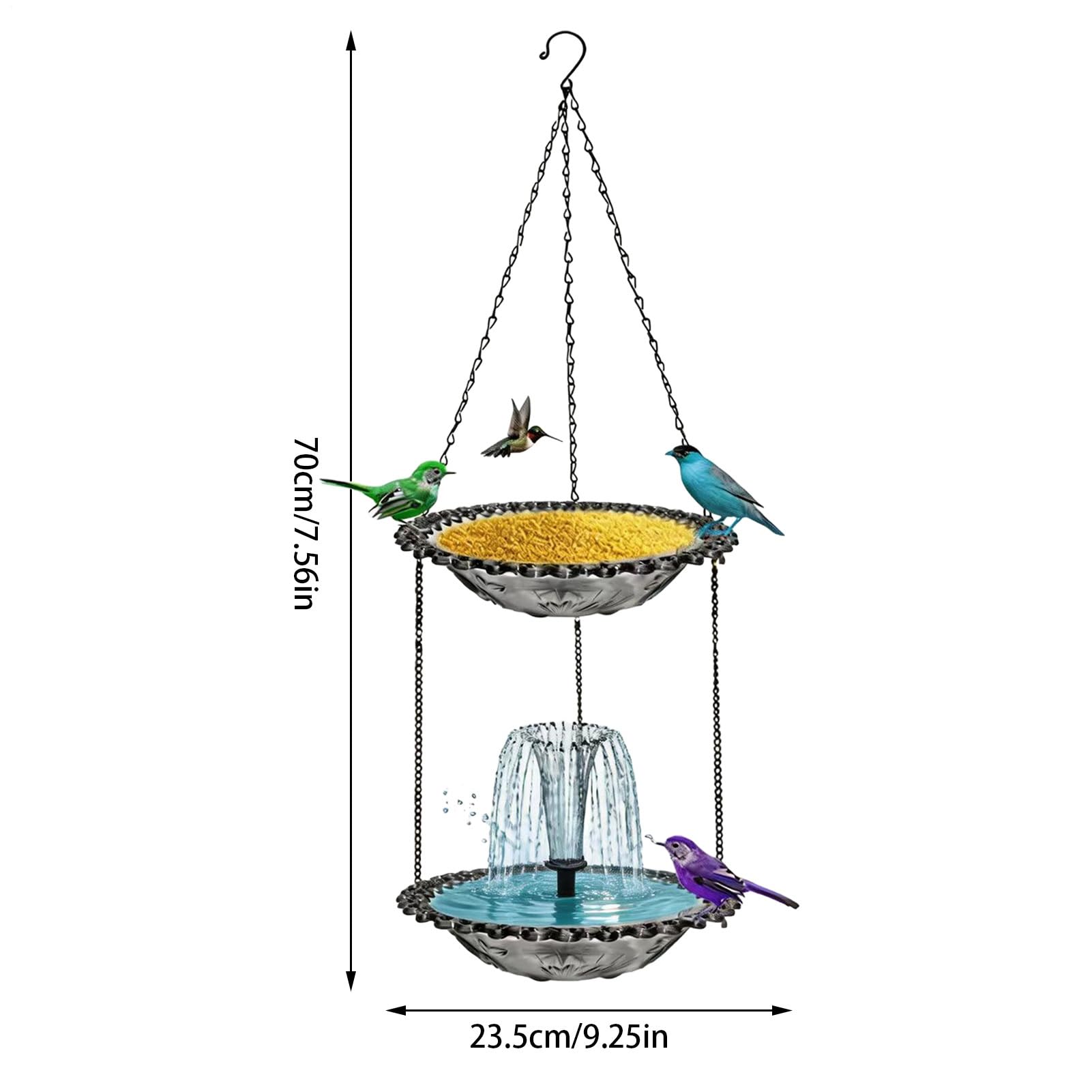 Solarbetriebene Vogelbad- Wetterbeständiger Wasserfall mit Futterschale | Solar Vogel für Terrasse, Garten, Pool, Deck, Hinterhof, Hof, Zuhause und Landschaftsbau