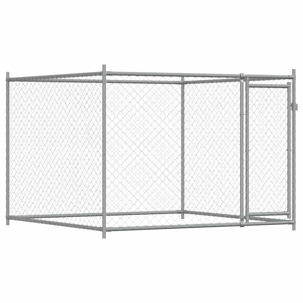 vidaXL Jaula de Perros con Puerta, Caseta de Malla con Cerradura, Corral Parque para Animales, Perrera para Exterior, Acero Galvanizado Gris