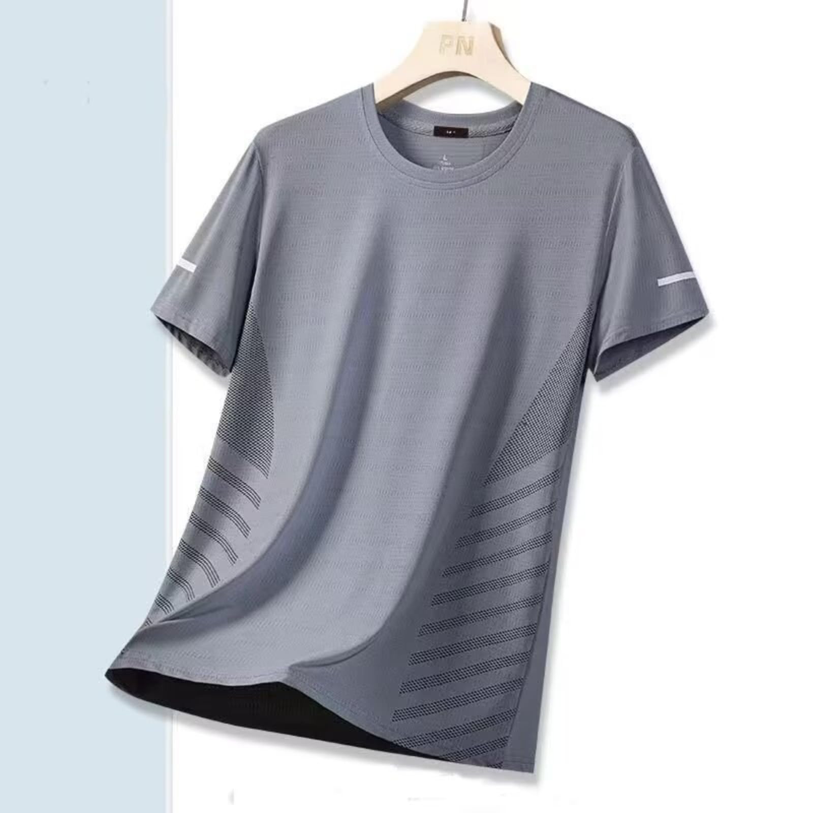Camiseta de entrenamiento de secado rápido para hombre, transpirable, cuello redondo, manga corta con tira reflectante para gimnasio y correr — view 4