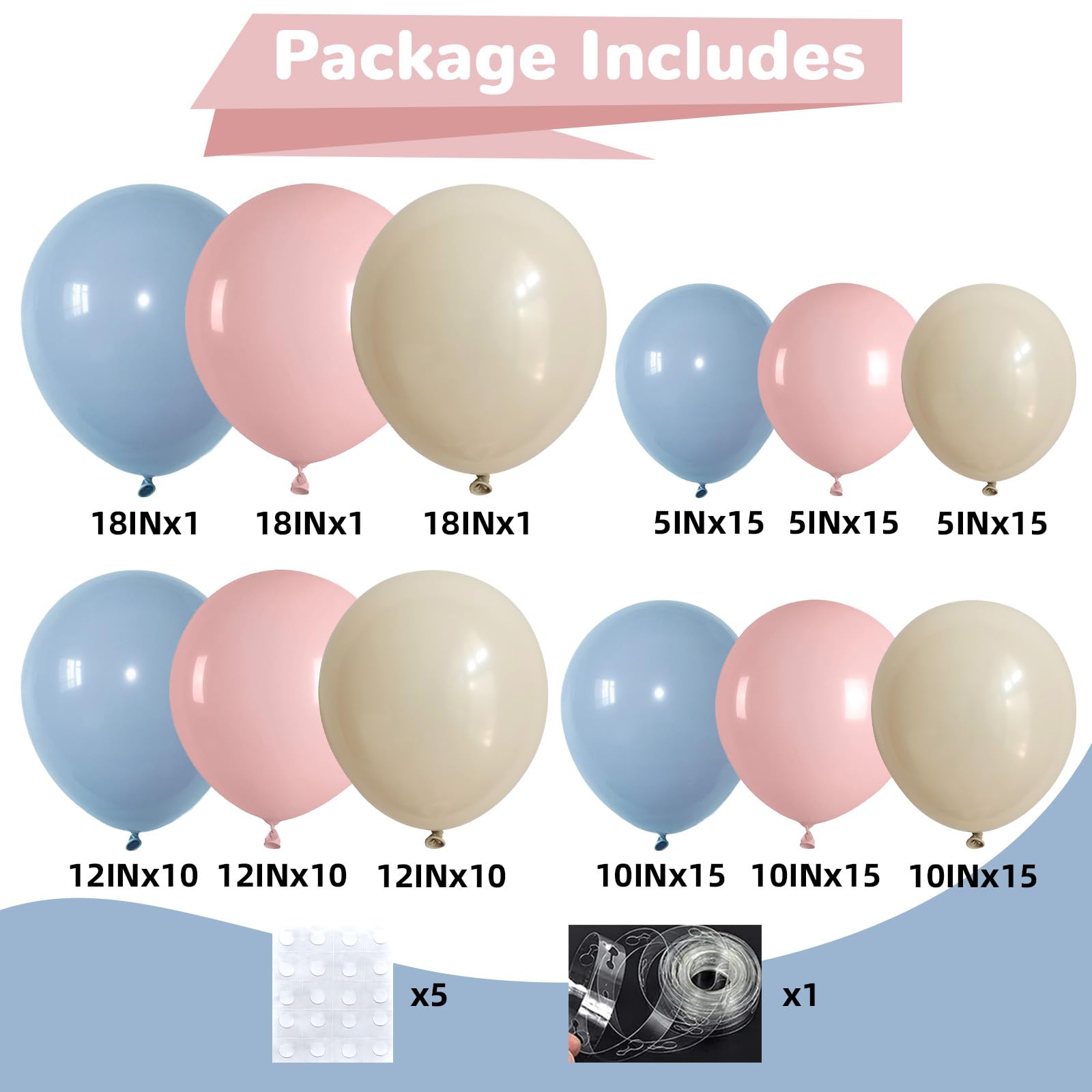 HILAVO Ballonbogen-Set in Rosa und Blau, 133 Stück, für Geschlechtsoffenbarung, Girlande, pastellrosa, staubig, blau, Latex, Party-Ballon für Jungen oder Mädchen, zum Enthüllen, Geburtstag, Brautparty