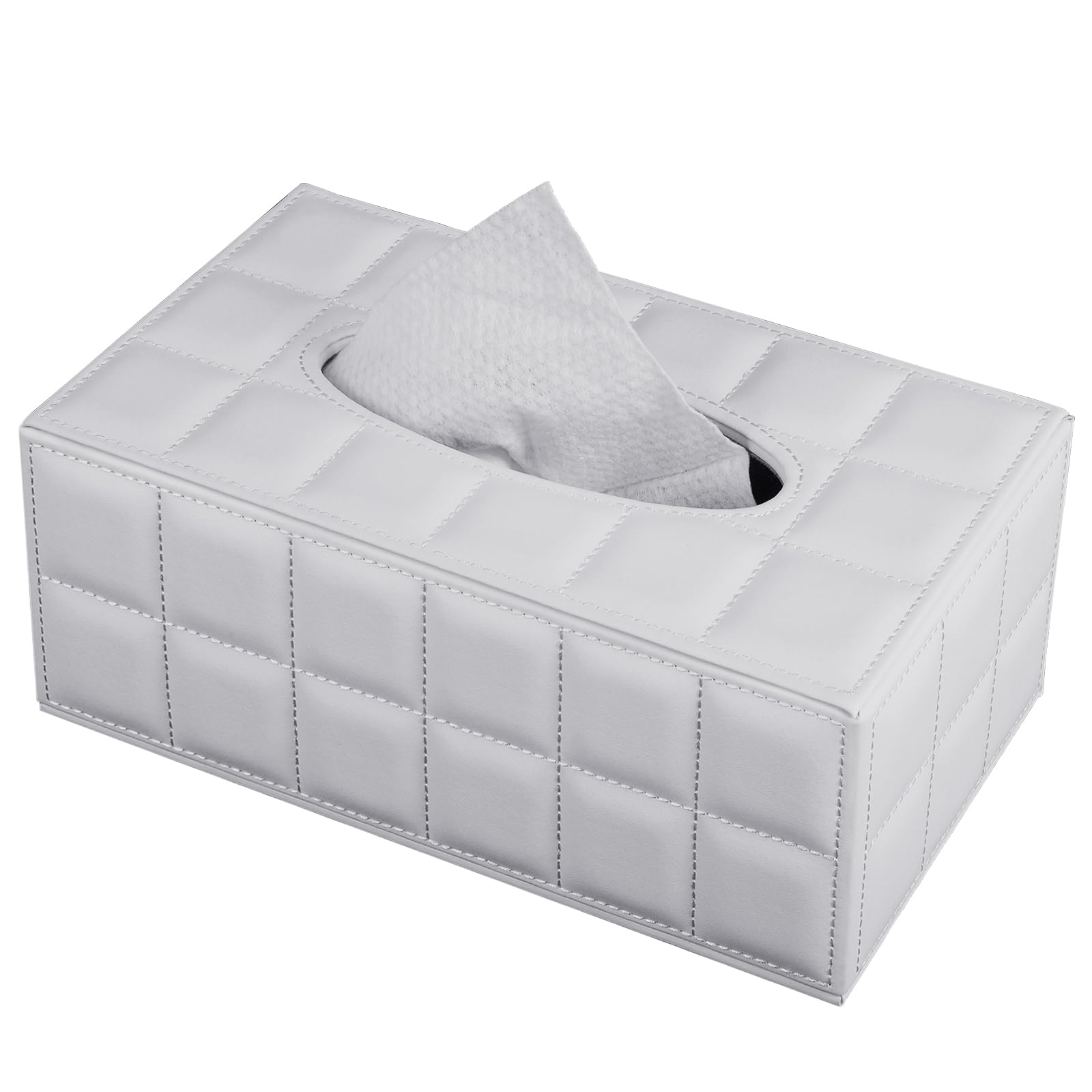 XNONE Tissue Box Cover PU Leather Tissue Box Holder Rectangle Tissue Organizer Napkin Dispenser for Home,Office,Restaurant,Dresser,Car,Bathroom Decor (White Checker)