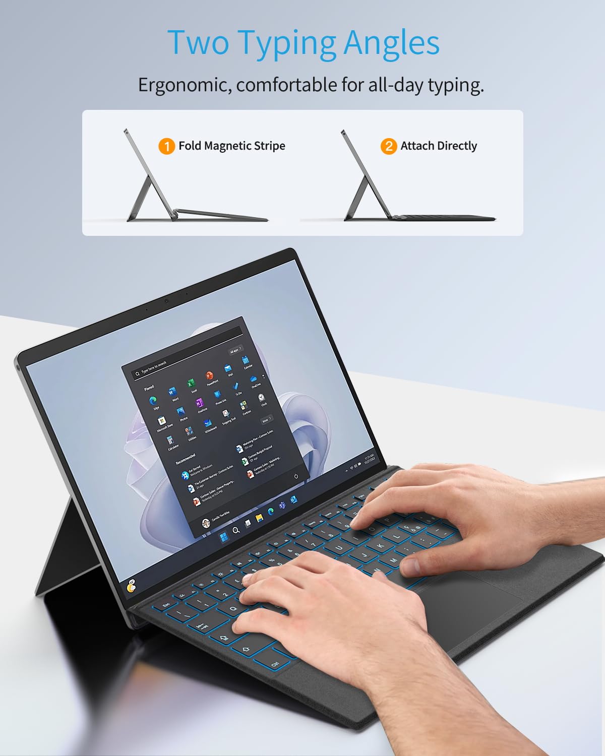 TiMOVO Tastiera Italiana per Microsoft Surface PRO 7 Plus/PRO 7/PRO 6/PRO 5/PRO 4/PRO 3, QWERTY Tastiera Bluetooth con Retroilluminazione a 7 Colori, Luminosità Regolabile, Grigio