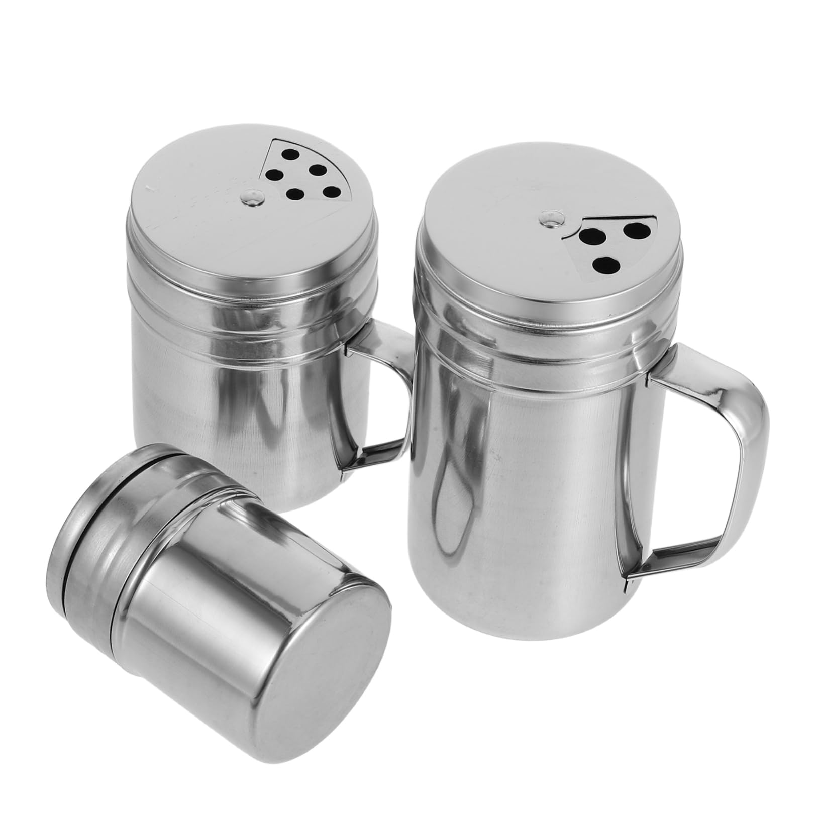 Cabilock 3pcs Rotatable Stainless Steel Seasoning Shaker Set with Ergonomic Handle Spice Dispenser for Kitchen Versatile Spice Containers for Salt Pepper and Seasoning Needs