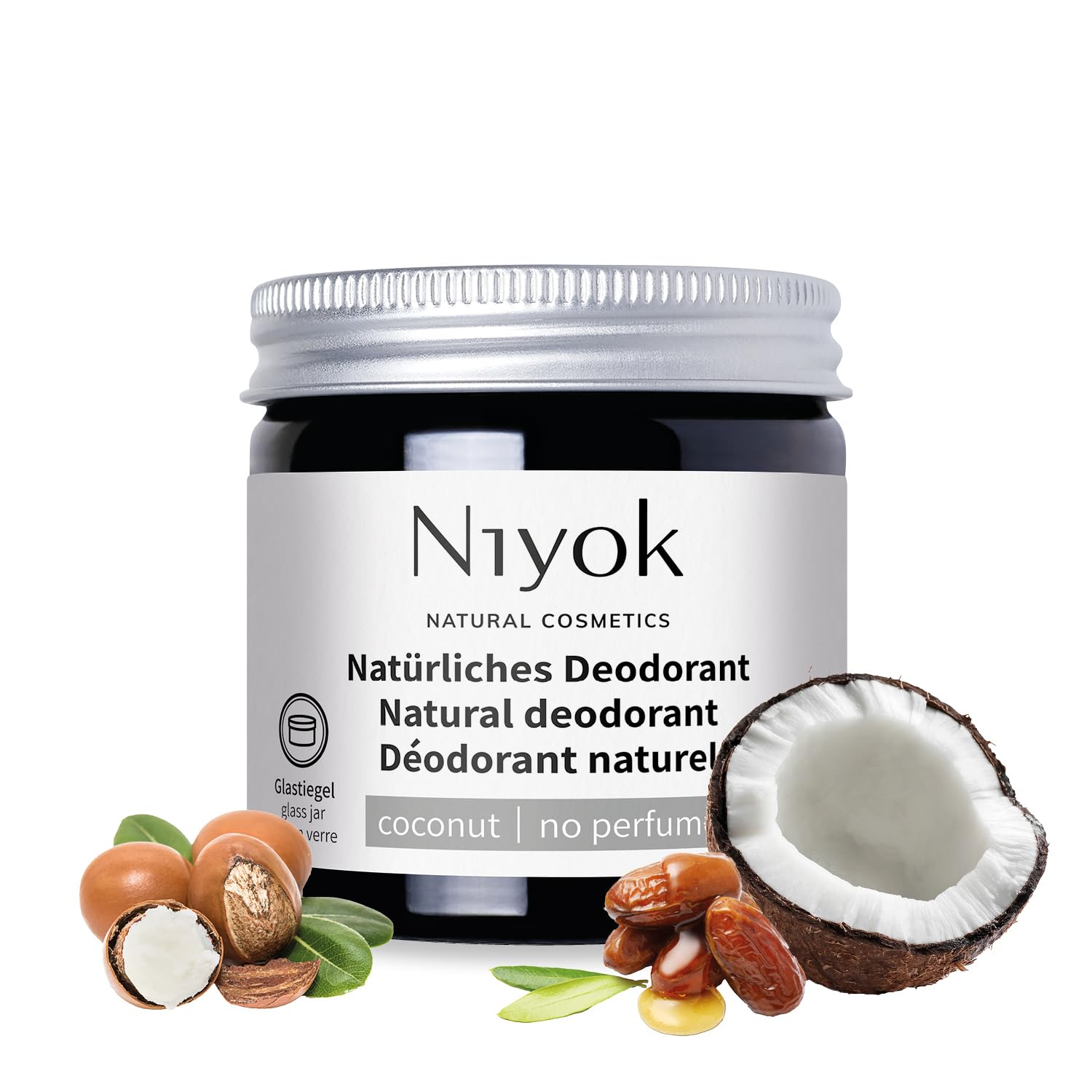 Niyok® Deocrema 2-in-1 "Cocco" (40 ml) • Crema deodorante anti-traspirante naturale • Senza alluminio • 24h protezione • Solido, vegano • Per donna e uomo