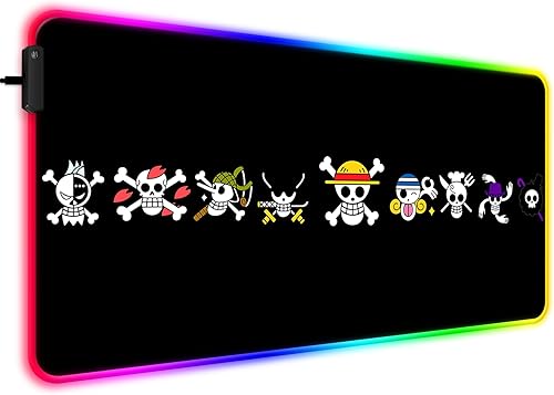Tapete de escritorio de personajes de anime RGB, alfombrilla de mouse LED grande extendida para oficina en casa, base de goma con bordes cosidos,