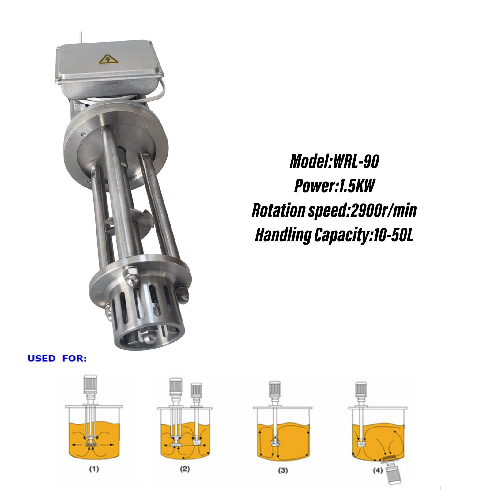 WYDDDARY High-speed Homogeniser Emulsifier 1500W Shear Disperser 2900rpm Stainless steel Emulsifier Mixer 220V