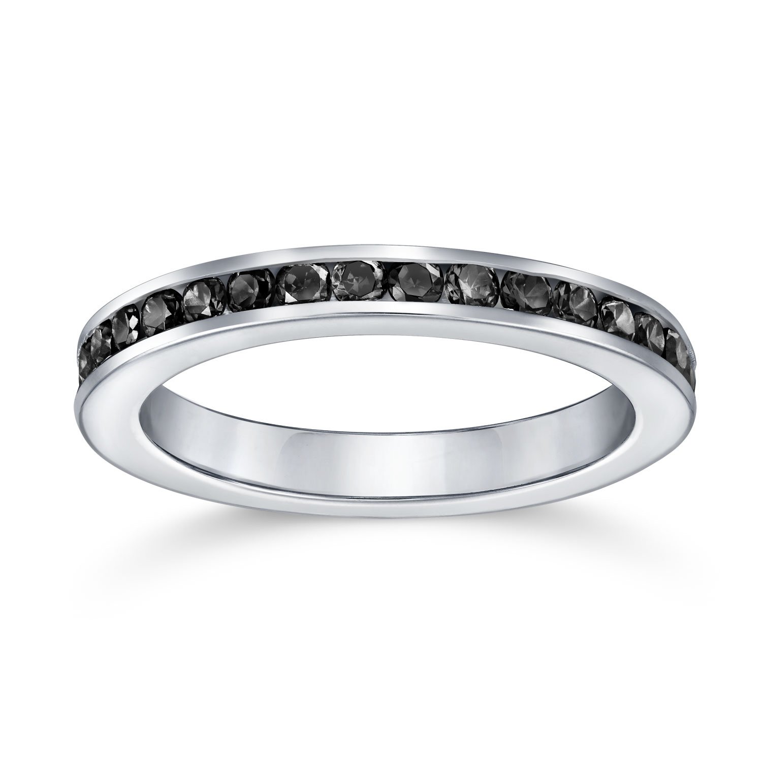 Bling Jewelry Personaliza Anillo de Eternidad Delgado Apilable con Circonita Cúbica en Canal Gema Simulada Plata de Ley .925 12 Colores de Mes de Nacimiento 3MM