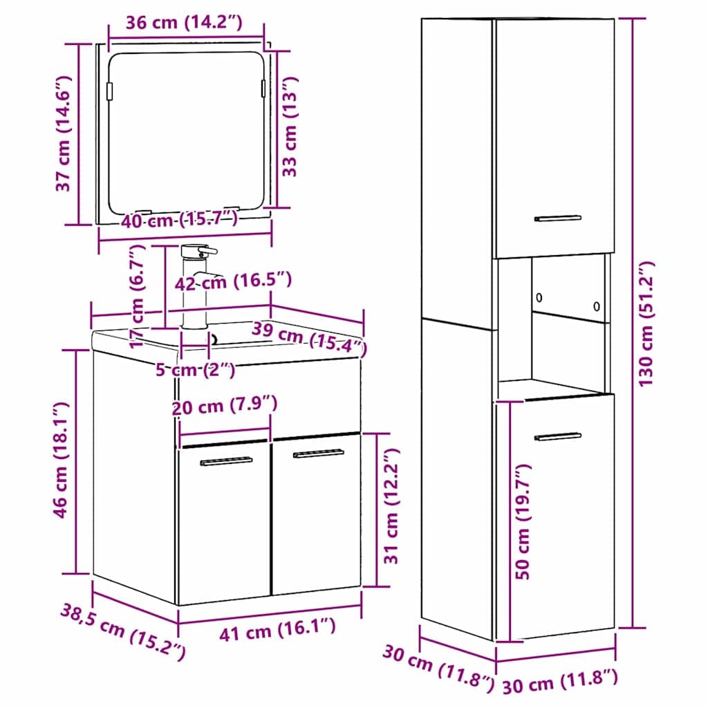 Juego de muebles de baño, 4 piezas, madera vieja, con armario bajo el lavabo, espejo, armario alto, estantería moderna, ahorro de espacio, para inodoro y baño