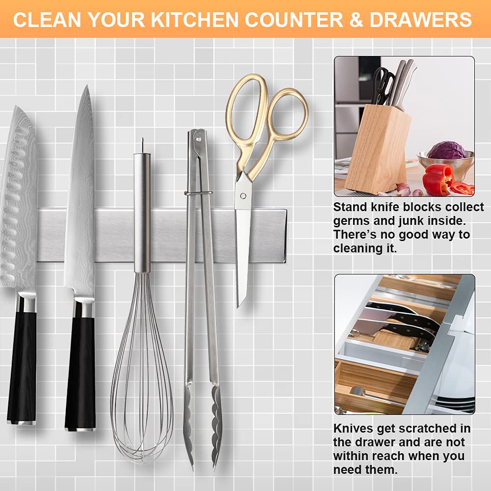 Barra Magnetica Per Coltelli 25cm Acciaio Inox - Portacoltelli Forte, Con Viti O Adesivo - Foto 8