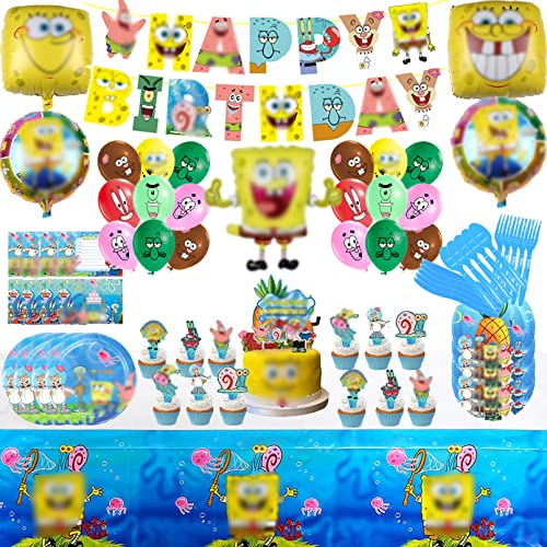 Spongebob Geburtstag Party Set,Ggeburtstag Spongebob Partygeschirr,Spongebob Geburtstagsdeko,Spongebob Luftballon,Tortendeko,Party Tableware,Geburtstagsparty deko,Kindergeburtstag Party Supplies Set Cover