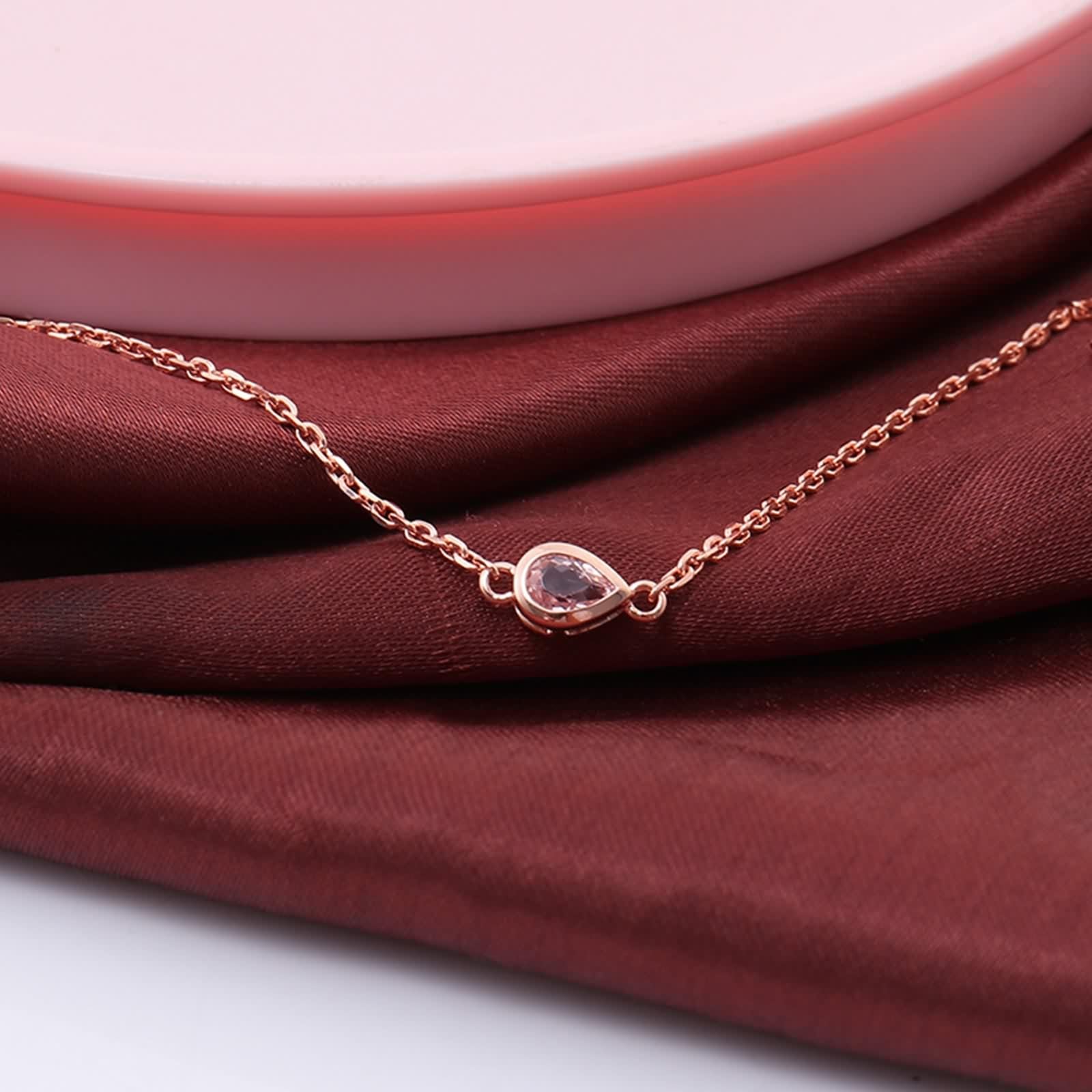 Armbänder Damen Modern, Armbänder Damen Rosegold 9K Gold Kette mit Birnenförmigem Moissanit 0,5 ct Armband für Ehefrau Mutter Größe 19+3cm