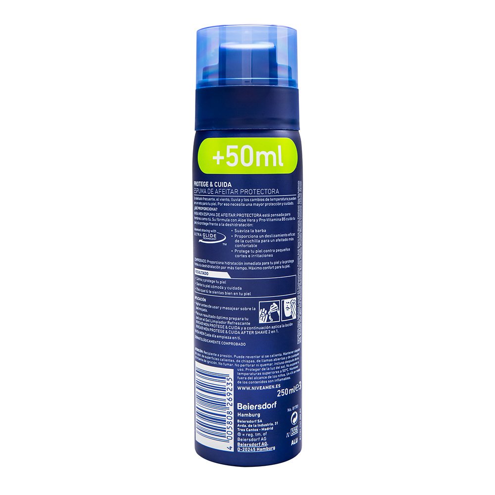 NIVEA MEN Protege & Cuida Espuma de Afeitar Protectora (1 x 200 ml), espuma facial con tecnología Ultra Glide, cuidado facial sin irritaciones para todo tipo de piel