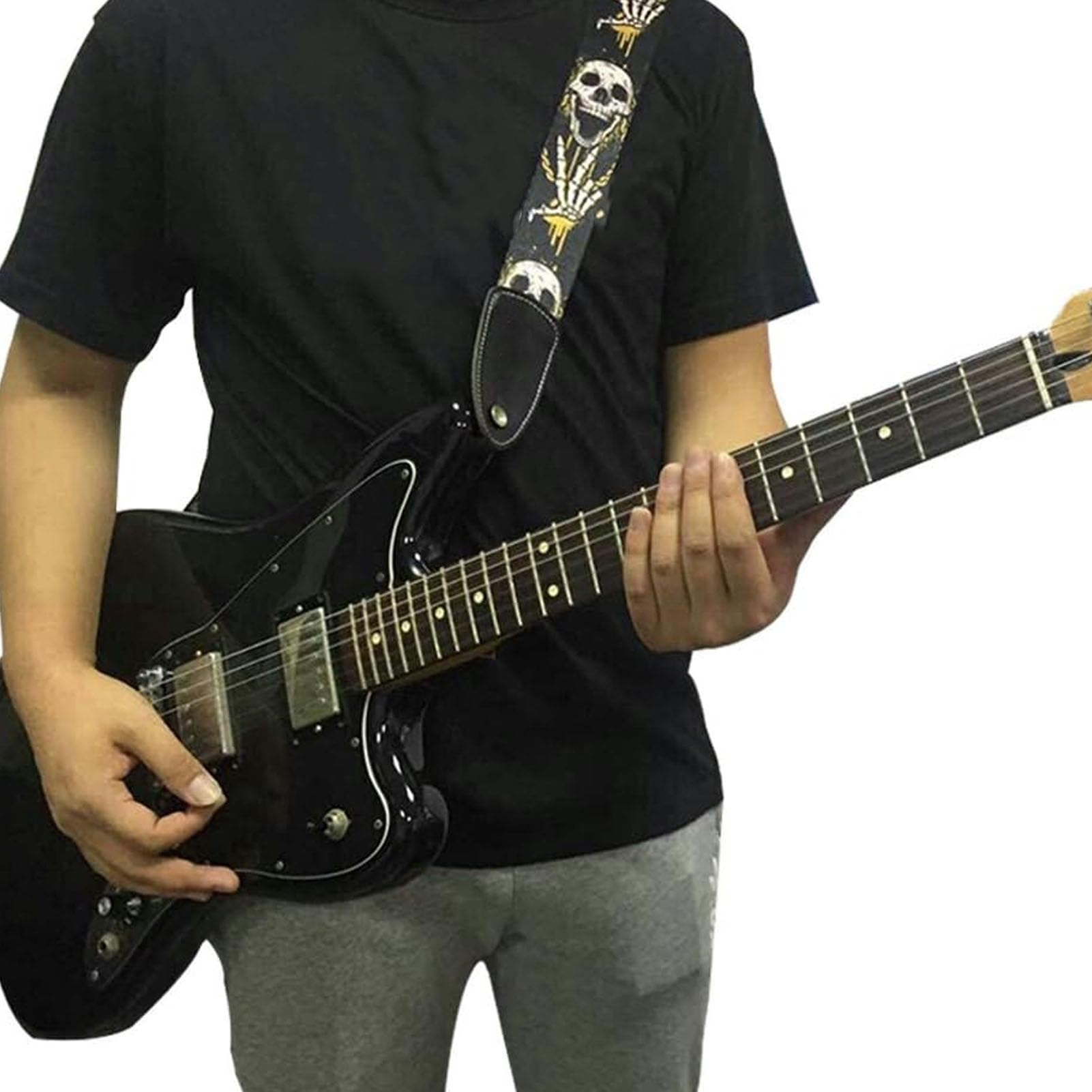 Pasek Gitarowy, Modny Szkielet Szeroki Poliestrowy Pasek Gitarowy Pasek do Gitary Akustycznej do Klasycznych Elektrycznych Gitar Basowych i Akustycznych