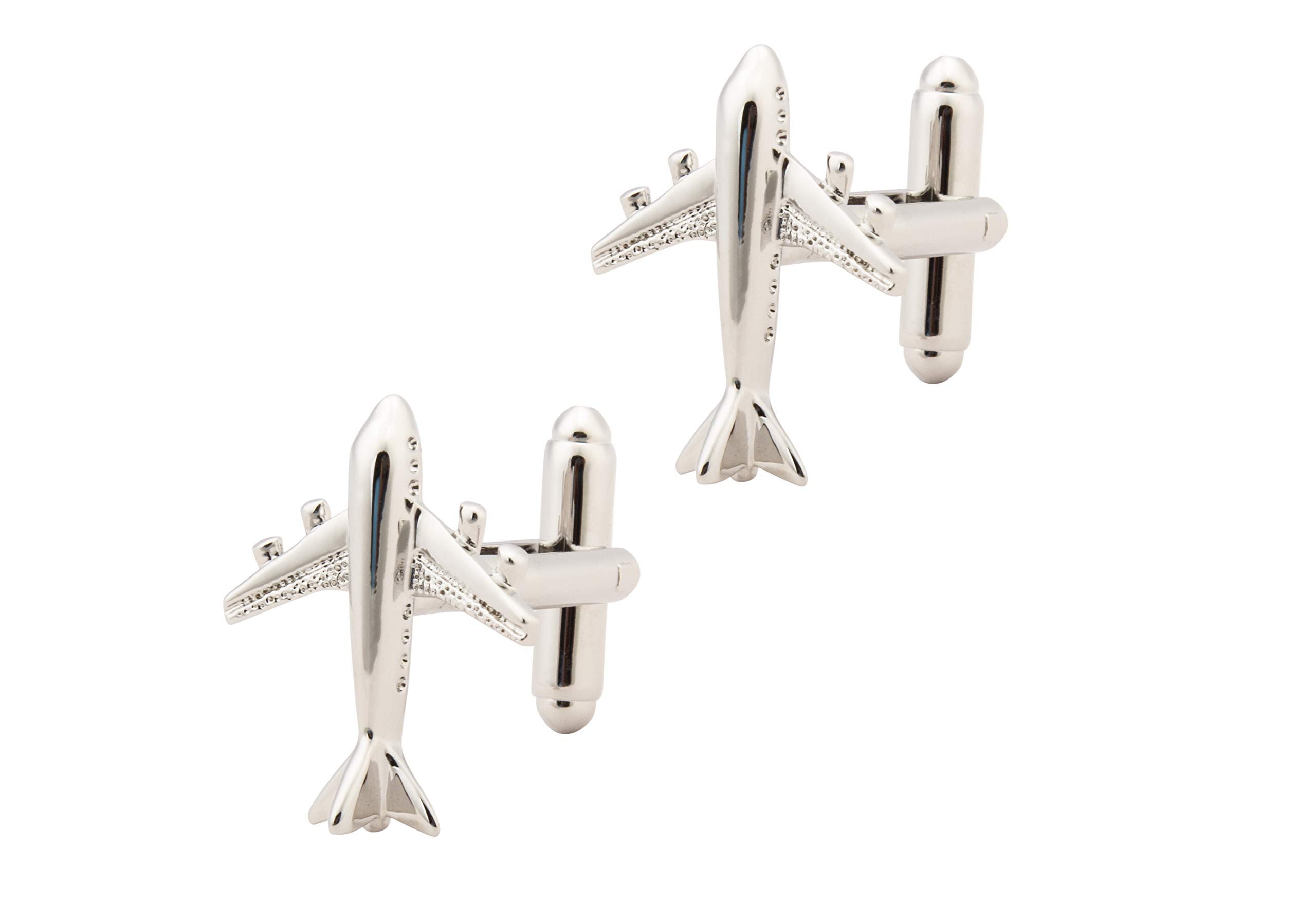 Four Engine Airplane Cufflinks for Men (Silver)