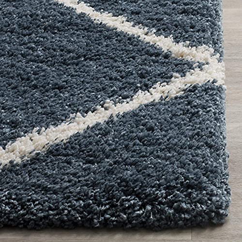 Image of Modern Anti Slip Shaggy Fluffy Fur Rectangular Rug And Carpet For Living Room, Bedroom (6X9 Feet, Blue & Ivory)
