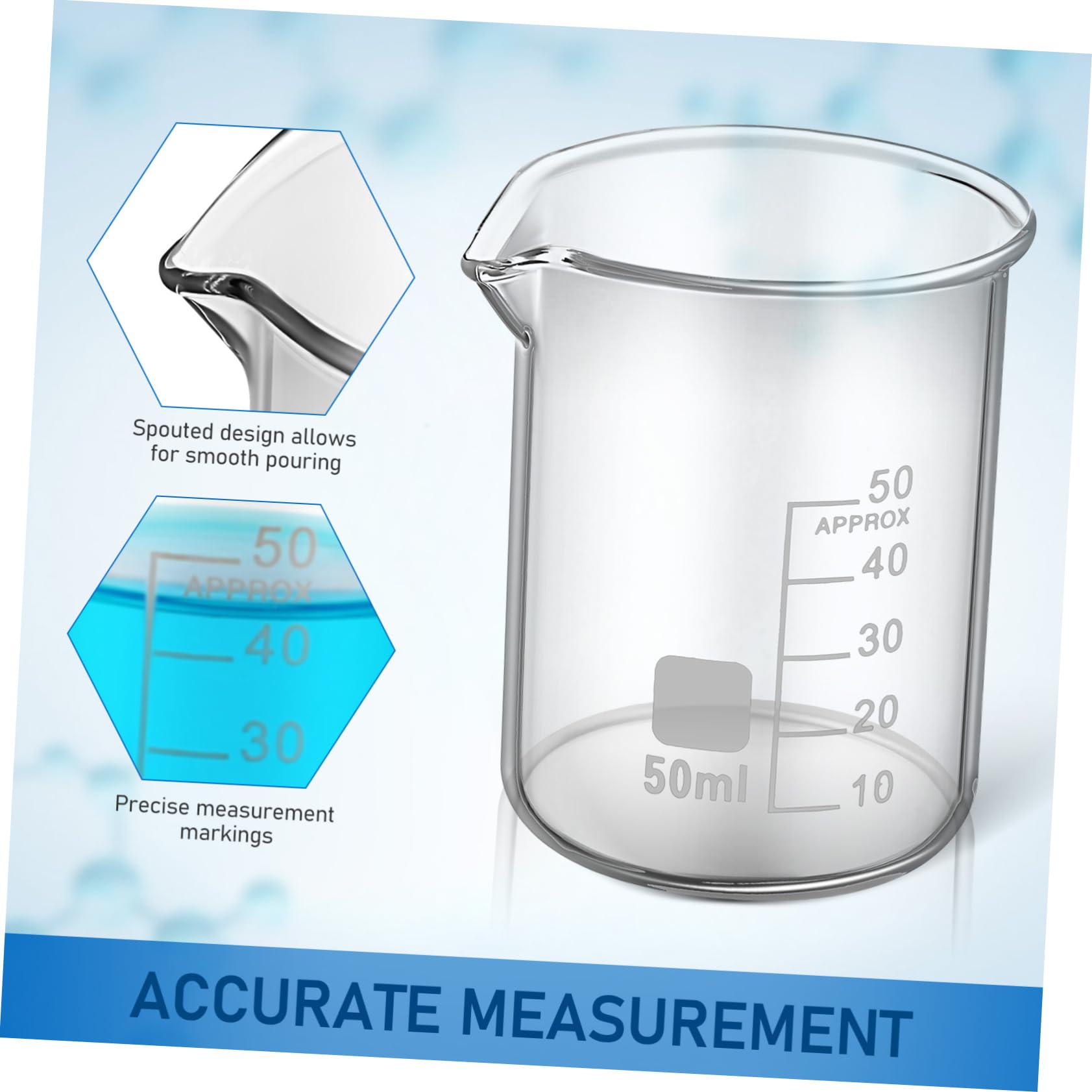 Alipis Vasos de Vidrio Set de 20 para Laboratorio Capacidad de 50 Ml Medición Precisa y Uso Versátil, Cristalería Simple y Elegante para Experimentos Científicos