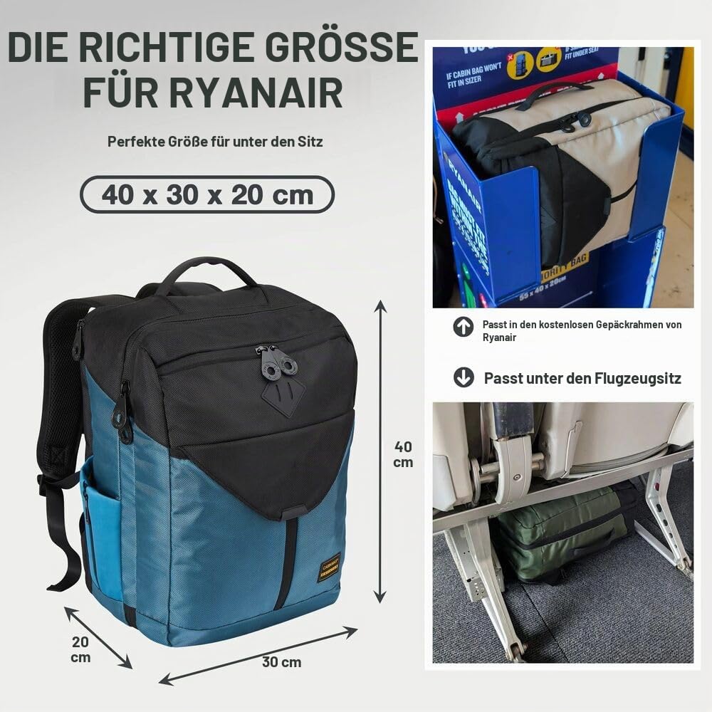 Cabin Max Equator X 40x30x20 cm Kabinenrucksack – Handgepäck Rucksack & Unter-Sitz Tasche mit Laptopfach – Recyceltes RPET Bordgepäck passend für Ryanair, EasyJet, Wizz Air, Eurowings