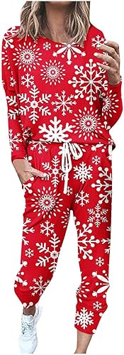 Conjunto deportivo de dos piezas de Navidad para mujer, estilo casual, manga larga, pantalones, con estampado gráfico de Navidad, para salir